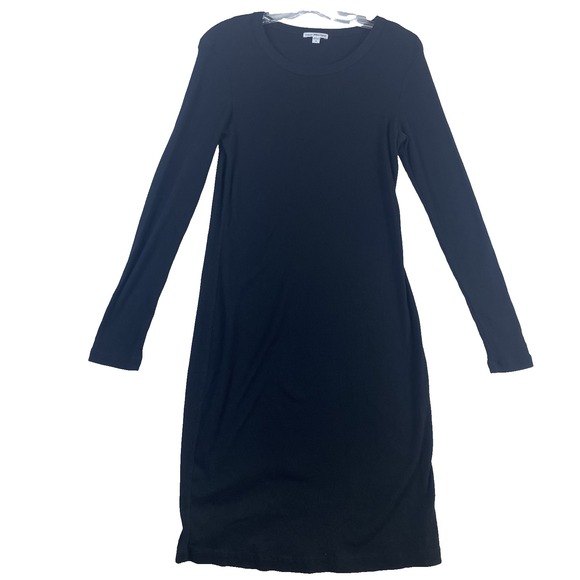 Standard James Perse Dress Women Sz 4 (US XL) Black Ribbed Stretchy Long Sleeve - Picture 2 of 9